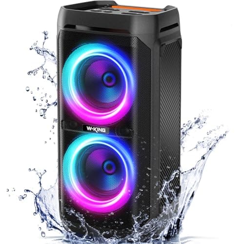 Image of W-KING 240W Peak Party Bluetooth Speaker Large, 115dB Loudest Portable Speakers Wireless, IPX6 Waterproof Speaker Big for Outdoor, 24H Playtime/Deep Bass/V5.3/RGB Lights/Mic&Guitar in/U-Disk/TF/AUX