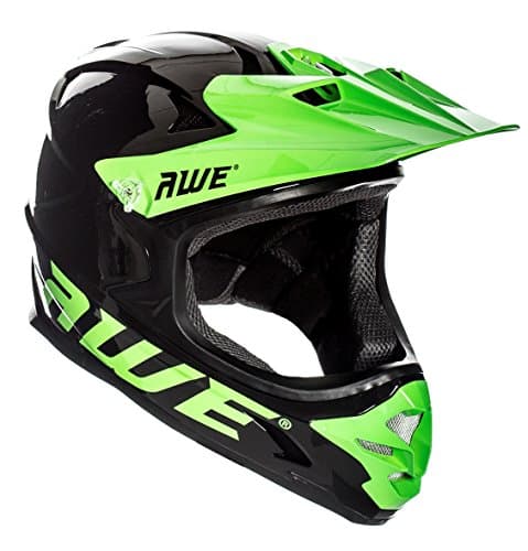 Image of AWE® AWEBlast™ BMX/Downhill/Full Face/Enduro Helmet Black/Green 58-60cm Junior 16 +/Adult FREE 5 YEAR CRASH REPLACEMENT*