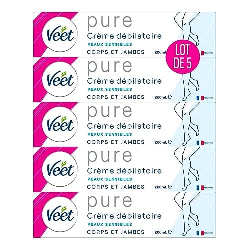Image of VEET Pure Hair Removal Cream for Body & Legs - Sensitive Skin - No Amonia Odour - 5 x 200ml