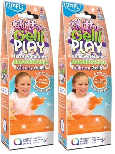 Image of ZIMPLI - Glitter Gelli Play Orange, Magically turns water into thick, glittery goo, Play Tray Toys for Kids, Water Play, Certified Biodegradable (Pack of 2)
