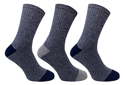 Image of Bramble Mens All Terrain Walking Boot Socks | Ribbed Support - Soft Grip - Cotton Rich Comfort with Twisted Yarns | 3 Pairs | Blue Mix | UK Size 6-11