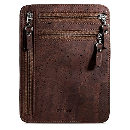 Image of Corkor Cork Travel Neck Wallet - Vegan Slim Passport Holder RFID Blocking Travel Pouch to Protect Cash, Credit Cards and Travel Documents, Brown, Neck Wallet