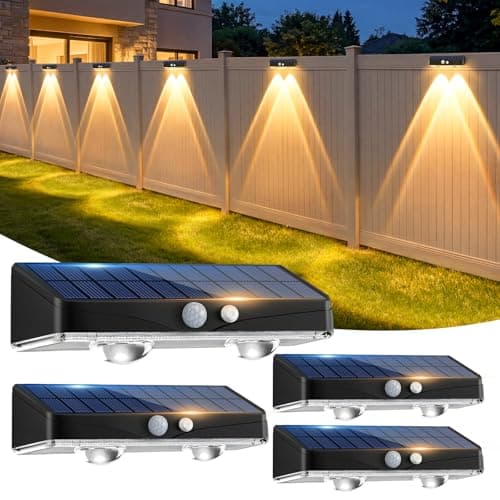 Image of Kolpop Solar Fence Lights Outdoor Garden, 4 Pack Solar Motion Sensor Lights, 3 Modes Fence Lights Solar Powered, Waterproof Wall Lights for Patio, Yard, Gate, Step, Pool, Garage, Deck Decoration