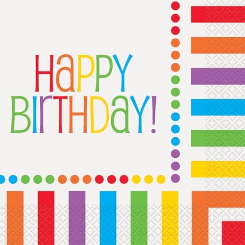 Image of Unique 47112EU - Paper Birthday Napkins - 16.5 cm - Rainbow Birthday Party - 16 Count (Pack of 1)