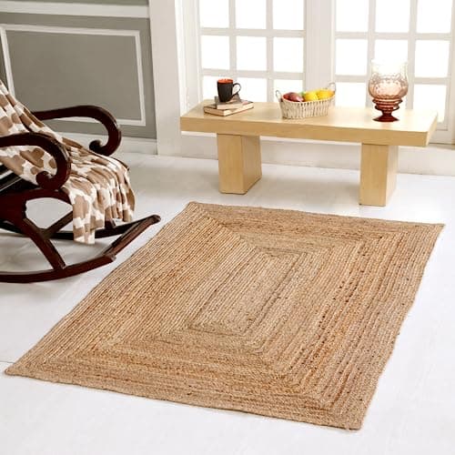 Image of Second Nature Online - DHAKA Jute Area Rug | 100% Natural Fiber | Hand Woven | Ethical Trade | Eco-Friendly (Rectangle - 120 x 180 cm)