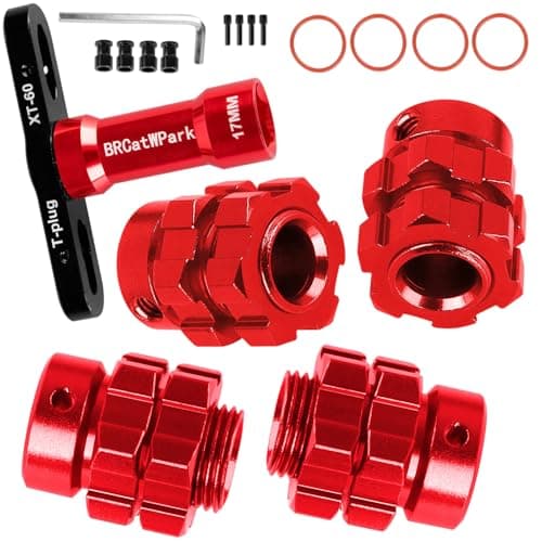 Image of BRCatWPark RC 7mm Wheel Hex 6mm Extended Wheel Hub Drive Upgrades Part for 1/10 E-Maxx/T-Maxx/E-Revo/Revo/Summit,4pcs Aluminum Hex Hub Adapters & Nuts w/Wrench,Replace Part #6469 5854,Red