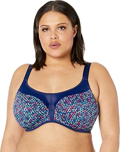 Image of Elomi Women's Energise Underwire Racerback Sports Bra, Opaque, Navy Geo, 40K