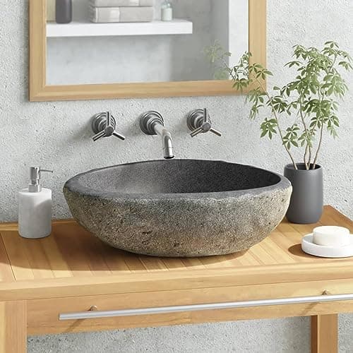 Image of TANZEM Basin River Stone Oval 29-38 cm, Modern Design Gloss Countertop Sink, Bathroom Lavatory, Vanity Cabinet