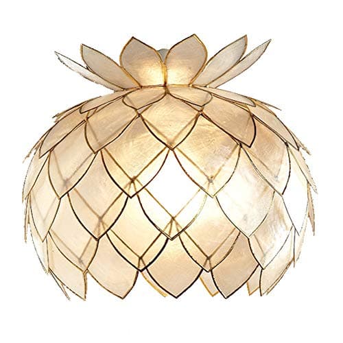Image of Stylish White/Gold Natural Capiz Shell Artichoke Ceiling Light Fitting Pendant Shade