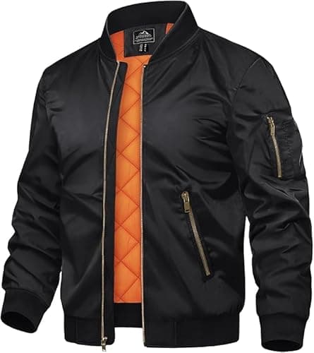 Image of TACVASEN Casual Jackets for Men Black Warm Jacket Varsity Baseball Jacket Windbreak Jacket Military Zipper Bomber Cargo Outwear Coat Holliday Jackets Coat, Black, M
