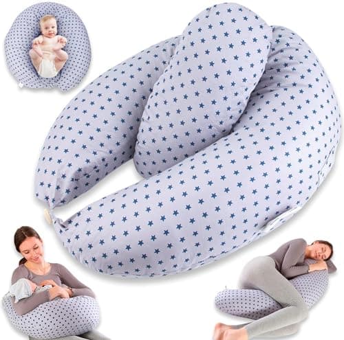 Image of Chilling Home 2-in-1 Pregnancy Pillow, Breastfeeding Pillow Nursing Pillow XXL Maternity Pillow, Pregnancy Pillow for Sleeping with 100% Cotton Cover, Washable Baby Feeding Pillow(Blue)