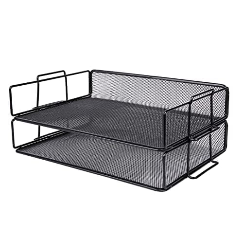 Image of Exerz Letter Trays 2pcs Stackable Paper Sorter/Desk File Tray/Desk Organiser - Metal Rack - Office, School, Home - Black