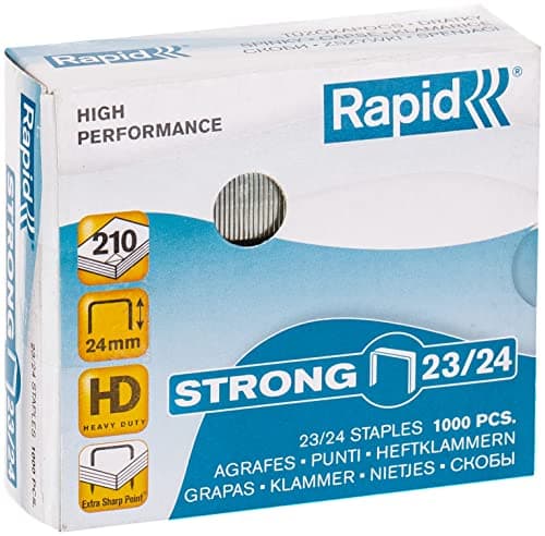 Image of Rapid 23/24mm Strong Staples, For Stapling 150-210 Sheets, Use with Heavy Duty Staplers, Galvanised Wire, Box of 1000, 24870500