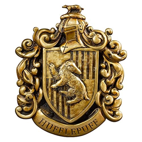 Image of The Noble Collection Harry Potter Hufflepuff Crest Wall Art - 11in (28cm) Elegant Gold Resin Wall Plaque - Officially Licensed Film Set Movie Props Gifts