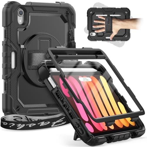 Image of Timecity for iPad Mini (A17 Pro) 7/6 Case 8.3 Inch 2024/2021 - Heavy Duty Protective Cover with Screen Protector, Stand, Strap & Pencil Holder | Kids-Friendly, for iPad Mini 7th/ 6th Gen Case, Black