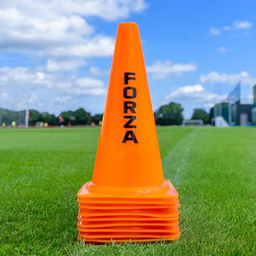 Image of FORZA Multi Sport Training Marker Cones – Durable Plastic Traffic Cones for All Sports & Training Drills | Bright Fluorescent Colours Options [Pack of 10 or 100] (12 Inch, Orange, Pack of 10)