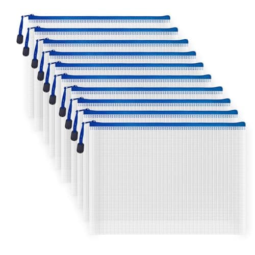 Image of COWORK-UP 10PCS B5 Plastic Wallets 11.4" x 8.2" Zip Bag Mesh Pouches for Art & Crafts, Cross Stich Storage, B5 Zipper File Bags Office Travel Organiser