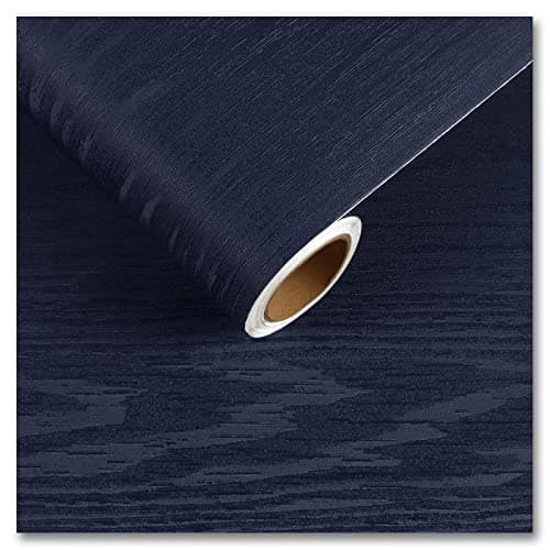 Image of CRE8TIVE Navy Blue Wood Effect Wallpaper Peel and Stick Wallpaper for Bedroom Wood Vinyl Wrap for Furniture Thick Textured Contact Paper for Living Room Kitchen Cupboard Cabinet 30cm x 200cm