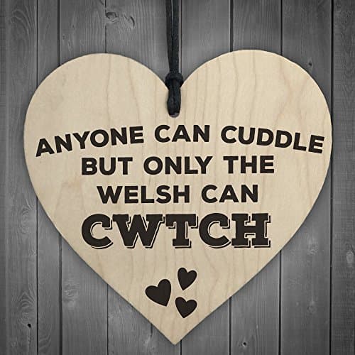 Image of Red Ocean Only The Welsh Can CWTCH Novelty Wooden Hanging Heart Plaque Wales Hug Gift Sign