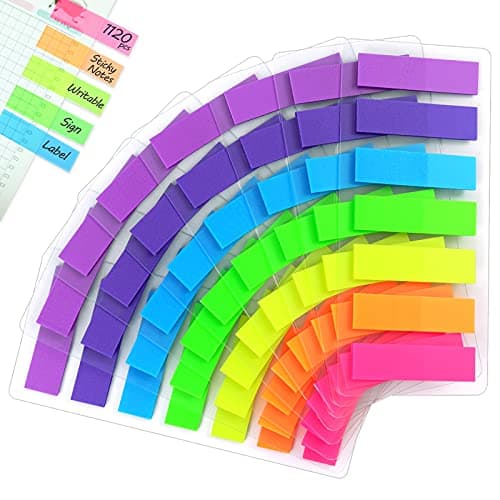 Image of Hanyousheng Sticky Notes, 1120Pcs Index Tabs, Page Markers, Mini File Tabs, Book Markers, Bright Colors Page Index Stickers, Writeable Labels for Page Marking, with a Storage Bag (7 Colours)