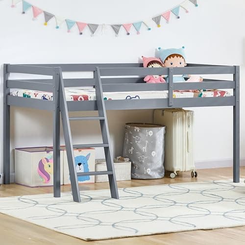 Image of Vida Designs Sydney Single Bunk Bed Frame with Ladder | Grey | Solid Pine Wood | 3ft | High Sleeper Design & Guard Rails | Easy Assembly | Versatile | Bedroom Furniture for Children