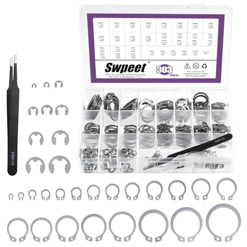 Image of Swpeet 303Pcs 304 Stainless Steel 1.5mm - 10mm E-Clips and M4-M28mm C-Clips External Circlip Snap Retaining Clip Rings with Tweezers Assortment Kit, Circlip Retainer Rings Set for Shafts Moving Parts