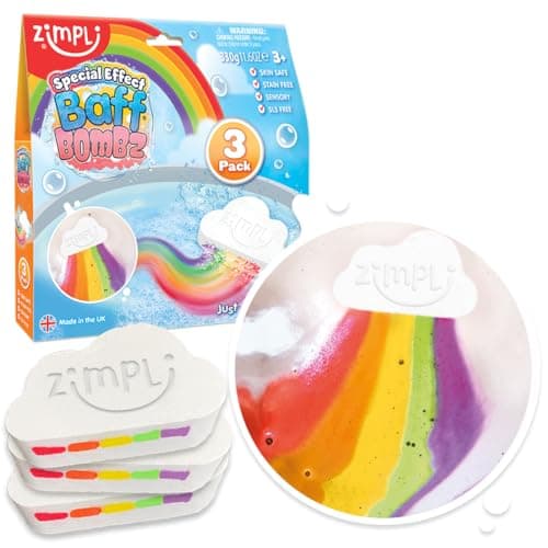 Image of ZIMPLI - 3 x Large Cloud Rainbow Baff Bombz, Create a Rainbow Effect, fizzing, bathtime Adventure, Bubble Bath Bomb Fizzers, Xmas Gift for Kids