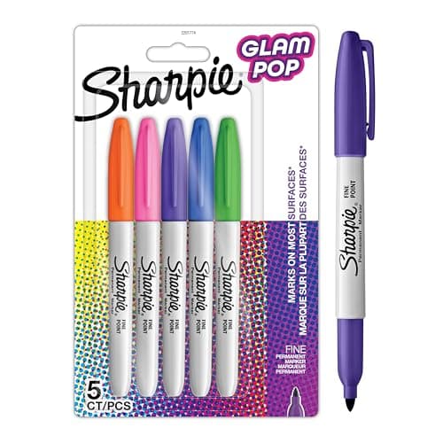 Image of Sharpie Glam Pop Permanent Markers | Fine Point for Bold Details | Assorted Vibrant Colours | 5 Marker Pens