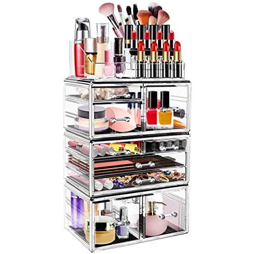 Image of LINYAPRY Clear Makeup Organizer, Acrylic Cosmetic Storage Drawers and Jewelry Display Box with 9 Large Drawers, Stackable Cosmetic Display Case for Skin Care Bathroom Dresser Vanity Countertop