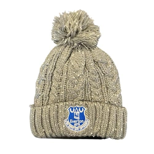 Image of Everton Official Sherpa Lined Speckled Adult Bobble Hat, Grey