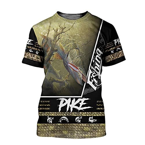 Image of BBYOUTH 3D Fishing T-Shirts Men Classic Summer Fish Reaper Carp Hunter Animal Print Camo Short Sleeve,Pike Fishing,XXL