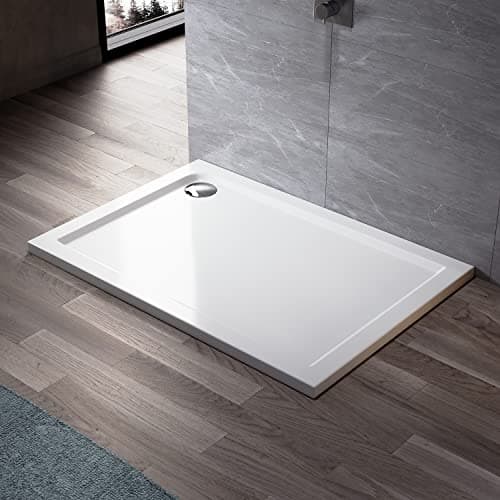 Image of ELEGANT 1000 x 800 x 40 mm White Stone Shower Tray + Waste Trap for Bathroom Shower Enclosure Shower Door Wetroom Durable Shower Cubicle Base - Rectangular