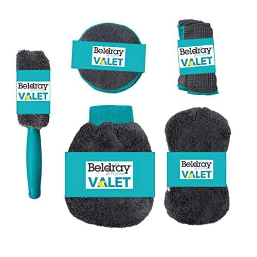 Image of Beldray LA082190EU7 9 Piece Car Cleaning Set, Includes Wheel Brush, Soft Cleaning Pads, Polishing Mitt and Dusting Cloth, Interior/Exterior Car Cleaning Kit, Collect & Trap Dirt, Use Wet or Dry, Black
