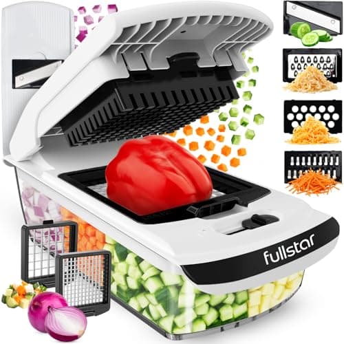 Image of Fullstar Vegetable Chopper & Mandoline Slicer - Julienne Cutter Dicer Grater for Food Veg Onion Cucumber Tomato Salad Potato Cheese - Kitchen Gadgets & Accessories (PRO 6-in-1, White)
