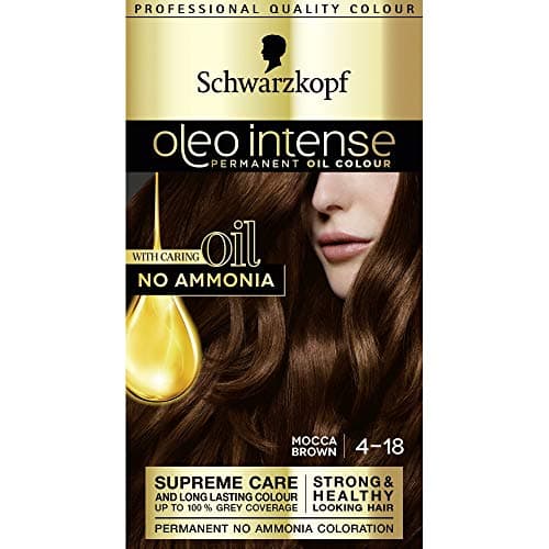 Image of Schwarzkopf Oleo Intense Permanent Brown Hair Dye, Oil Enriched, Ammonia Free, Up to 100 Percent Grey Coverage, Mocca Brown 4-18
