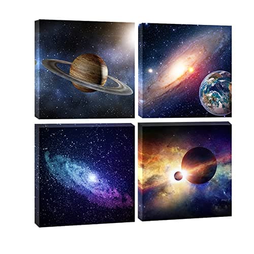 Image of Wieco Art Canvas Prints Wall Art Modern 4 Piece Universal Magic Power Paintings for Bedroom Home Decorations Stretched and Framed Star Sky Pictures Astronomy Landscape Artwork