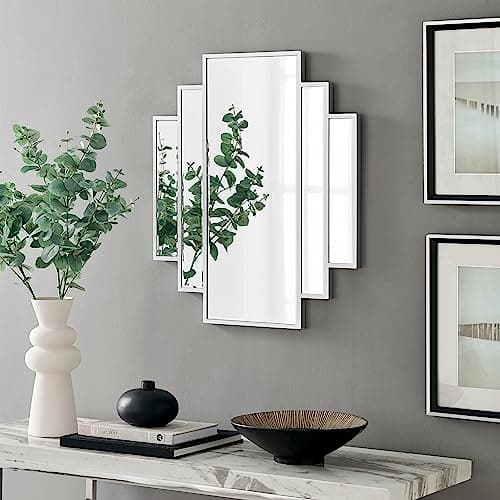 Image of Furniturebox UK Deco Small Silver Wall Mirror, Living Room, Hallway, Dining Room - Stylish, Modern Meets Art Deco 1920s Style Statement Mirror