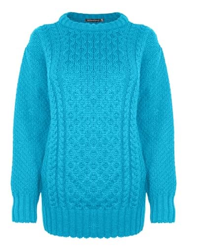 Image of Generation Fashion New Ladies Women Aran Knit Long Sleeve Crew Neck Knitted Cable Jumper Sweater Pullover Top 8-30 (Turquoise,16-18)