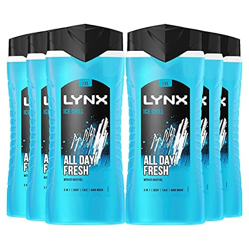 Image of Lynx Ice Chill 3 in 1 Shower Gel for Men 500ml Pack of 6 Hair Face & Body Wash with Icy Menthol Plant Based Moisturisers Dermatologically Tested Lynx Shower Gel Multipack