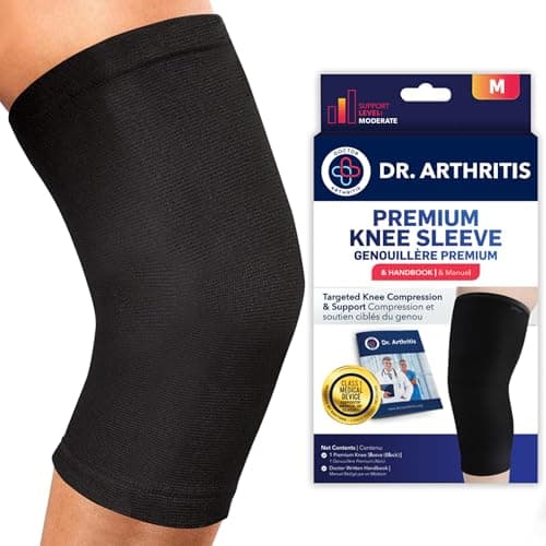 Image of Dr.Arthritis Doctor Developed Knee Brace & Doctor Handbook/Knee Support/Compression Sleeve-Relief For Joint Disease (Osteo/Rheumatoid), Tendonitis, Running & Weightlifting (Black, M)