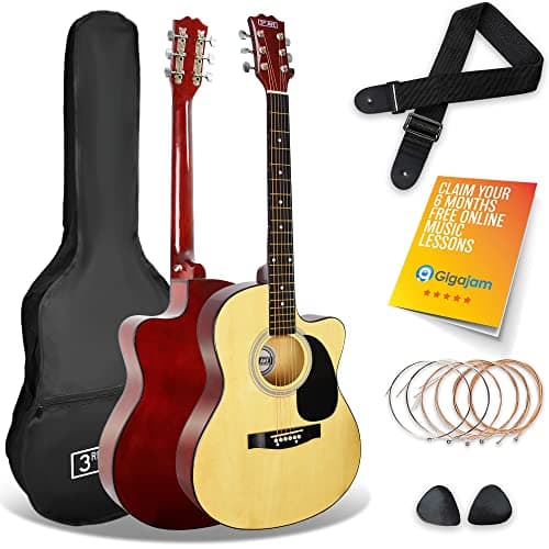 Image of 3rd Avenue Full Size 4/4 Cutaway Acoustic Guitar Pack Bundle for Beginners - 6 Months FREE Lessons, Bag, Strap, Picks and Spare Strings - Natural