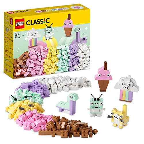 Image of LEGO Classic Creative Pastel Fun Bricks Box, Building Toys for Kids, Girls, Boys Aged 5 Plus with Models; Ice Cream, Dinosaur, Cat & More, Creative Learning Gift 11028