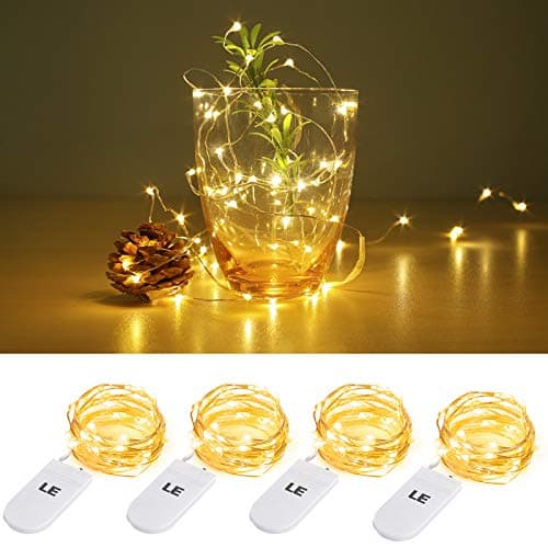 Image of LE Battery Fairy Lights, 1M 20 LED Small Fairy Lights, Warm White Christmas Lights, Battery Powered Mini Copper Wire Lights for Halloween, Christmas Tree, Party, Table Decorations, Pack of 4