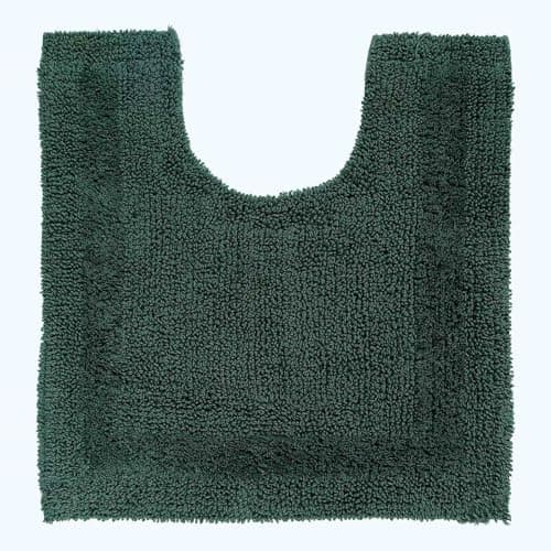 Image of HOMESCAPES Toilet Mat, Luxury 1600gsm Extra Soft 100% Cotton, Reversible Bathroom Mats Non-Slip, Washable, Super Absorbent, Quick-Dry, Forest Green Pedestal Rug for Toilet, 50 x 55 cm