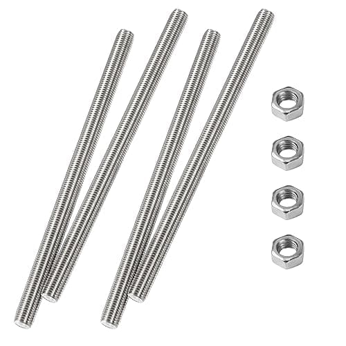 Image of HiPicco M6 x 250mm Fully Threaded Rod & Studs, 304 Stainless Steel Right Hand Threads Rods, M6-1 Thread Pitch for Anchor Bolts, Clamps, Hangers and U-Bolts 4 Pack【with Nuts】