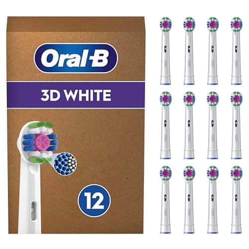 Image of Oral-B 3D White Electric Toothbrush Head with CleanMaximiser Technology, Angled Bristles for Deeper Plaque Removal, Pack of 12 Toothbrush Heads, White