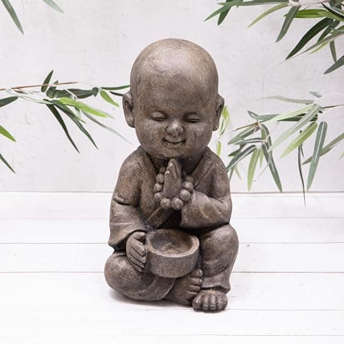 Image of Sitting Buddha Tealight Bowl Holder Ornament Natural Stone Effect Home or Garden