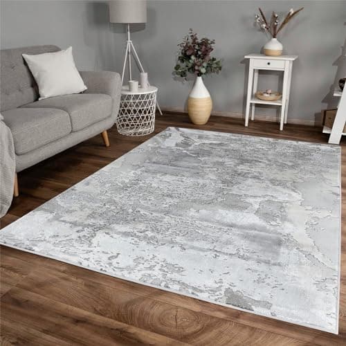 Image of RUGS SUPERSTORE NEW SILVER GREY SPLASH MARBLE SHIMMER SHEEN EFFECT MODERN RUG SILKY SOFT CHIC DESIGN AREA MAT (80x150cm)