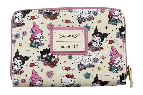 Image of Loungefly Sanrio Hello Kitty and Friends Tattoo Allover Print Zip Around Wallet, Off White, Casual
