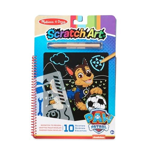 Image of Melissa & Doug PAW Patrol Scratch Art Pad - Chase Multicolor Reveal Travel Activity Pad, 33259